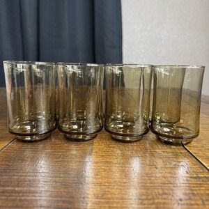 Vtg MCM Libbey Bolero Gold Amber Juice Glasses Tumblers 6oz 3.75" Set of 8